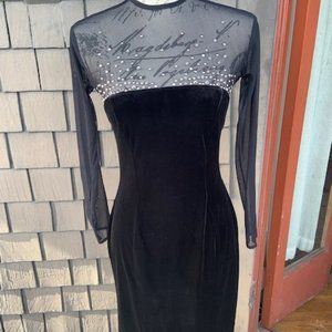 BLACK TADASHI COCKTAIL DRESS with mesh sleeves